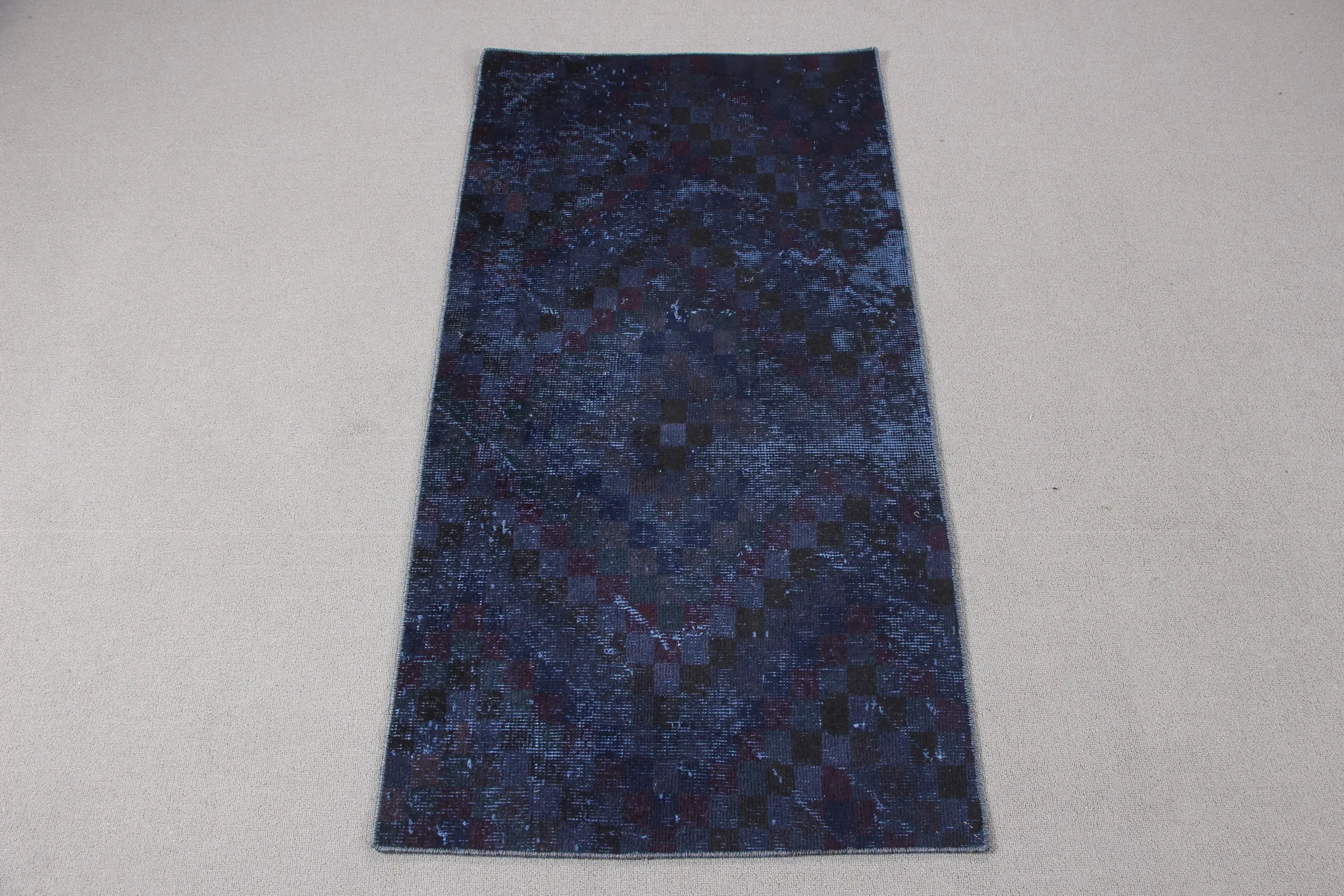 Turkish Vintage Small Rug 2.2x4.3 ft (67x130 cm), Blue Bordered Rug - 1