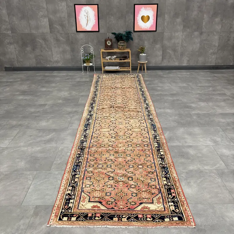 Oushak Rug, 3.3x13 ft Vintage Rug, Red Oriental Rug Wool - 1