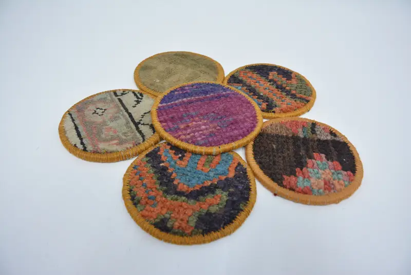 Bohem Yuvarlak Bardak Altlığı, Pembe ve Kahverengi Etnik Bardak Altlığı