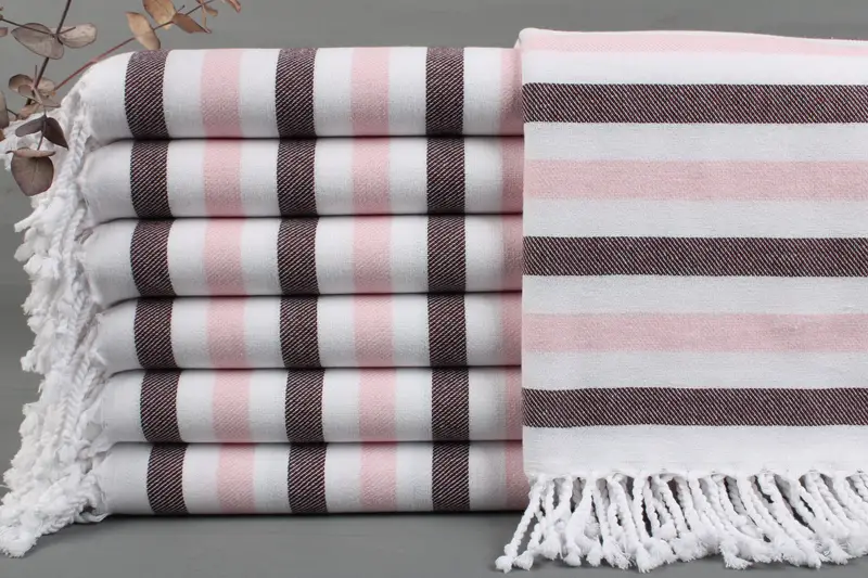 Wedding Gift Towels Organic Beach Towel Beige Stripes, 40x70 Inches