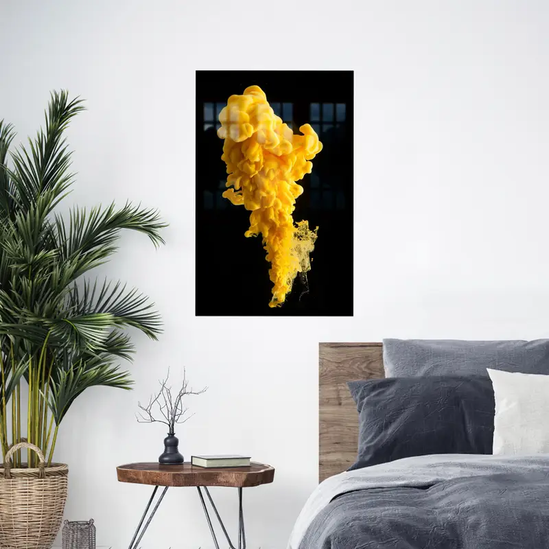 Zarif Soyut Siyah ve Sarı Baskılı Cam - Modern Tasarım