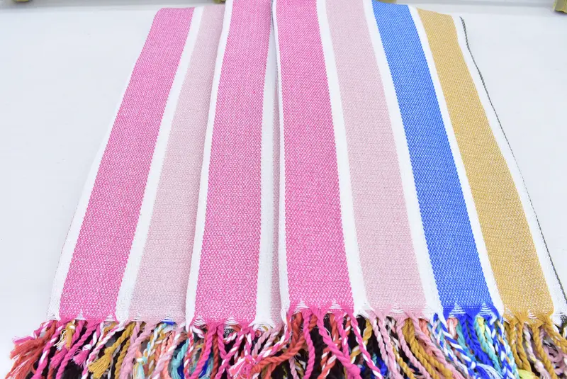 Personalized Rainbow Striped Beach Towel, Organic Cotton, 75x40 Inches