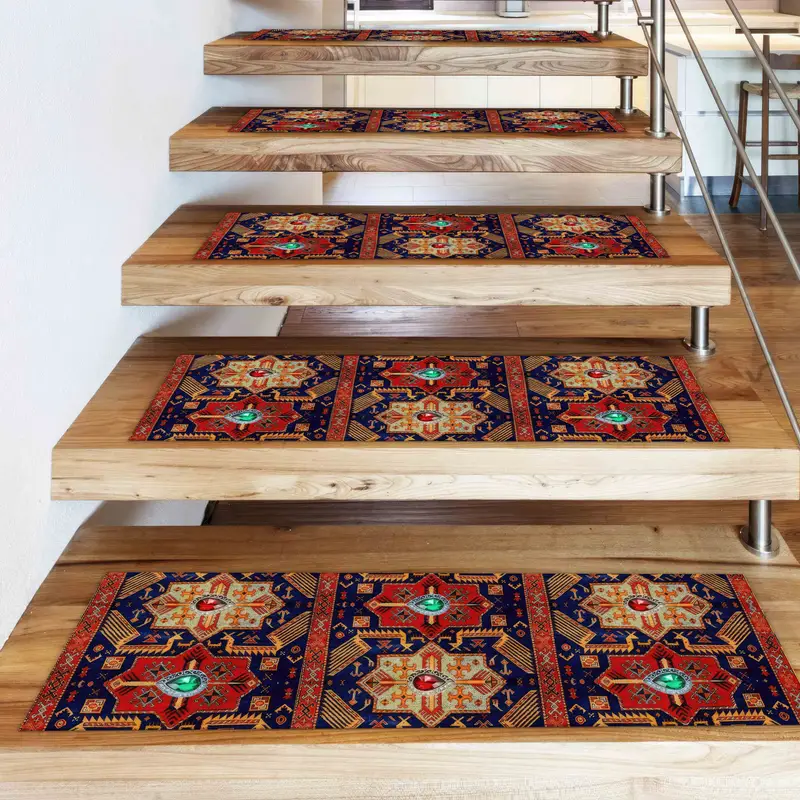 Aztec Vogue Printed Rug: Ethnic Geometric Pattern Stair Rug