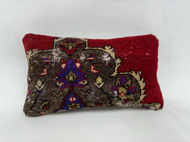 Kilim Cushion Sham, 12x20 Purple Cushion Case, Pillow Cover, Interior Designer Pillow, Turkish Corner Pillow Case, Turkish Kilim Pillow - 1