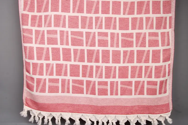 Beach Towel Patterned Organic Cotton Beige, 34x69