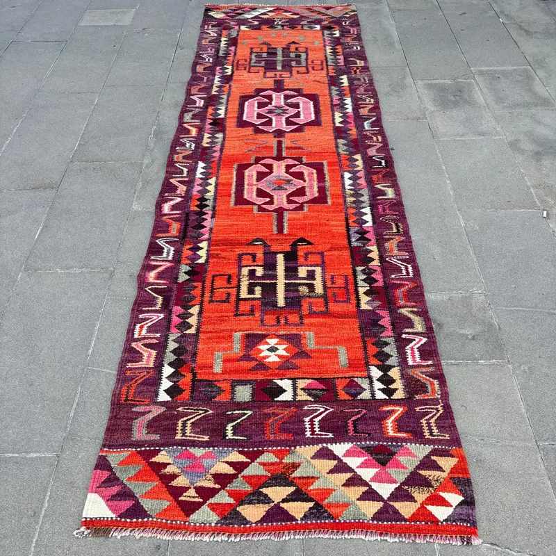 レッド&パープルポルカドットラグ 3x10フィート シックな装飾