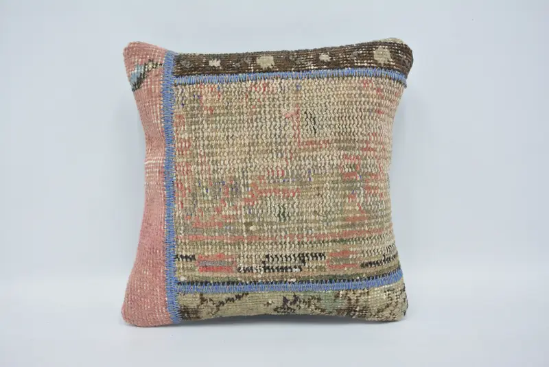Boho Pillow Sham Cover, Antique Pillows, Kilim Pillow Cover, 12x12 Brown Pillow Sham, Aztec Cushion, Pillow Case, Aesthetic Pillow Case - 1