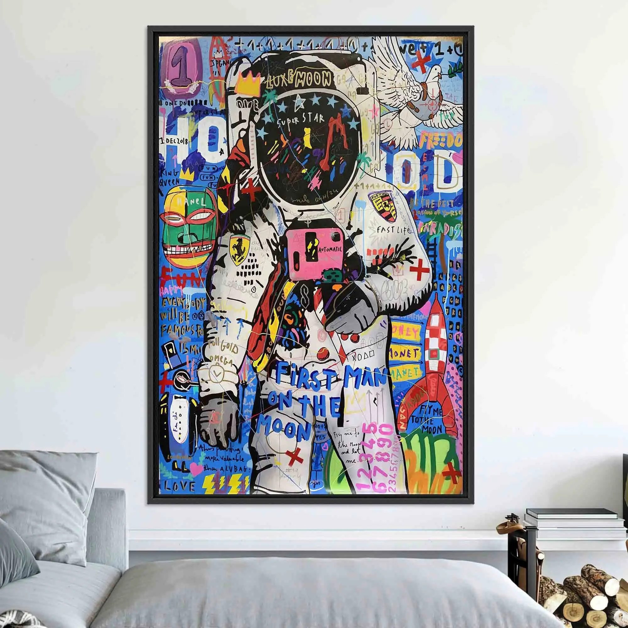 Modern Graffiti Astronaut Canvas: Spaceman Art Print - 1