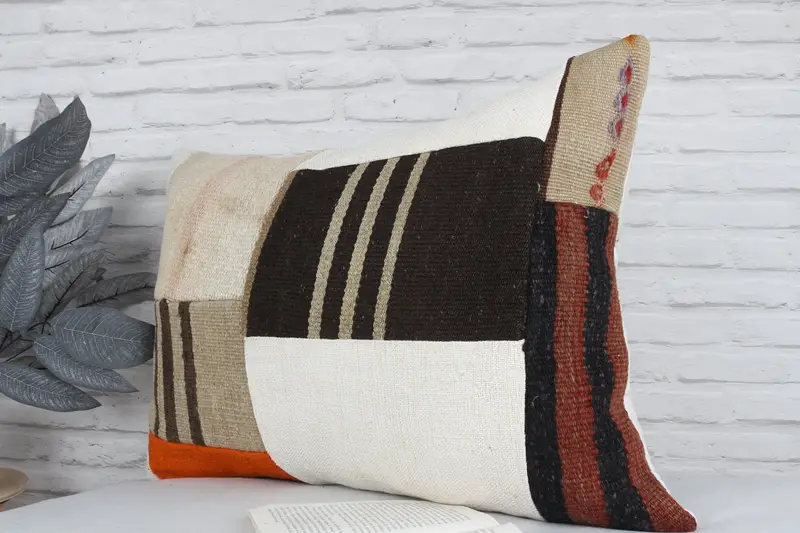 Pillow Sham, Gift Pillow, Handmade Kilim Cushion, Accent Cushion, 20x28 White Pillow Sham, Turkish Kilim Pillow, Pastel Cushion Case - 4
