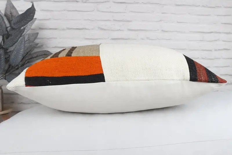 Pillow Sham, Gift Pillow, Handmade Kilim Cushion, Accent Cushion, 20x28 White Pillow Sham, Turkish Kilim Pillow, Pastel Cushion Case - 6