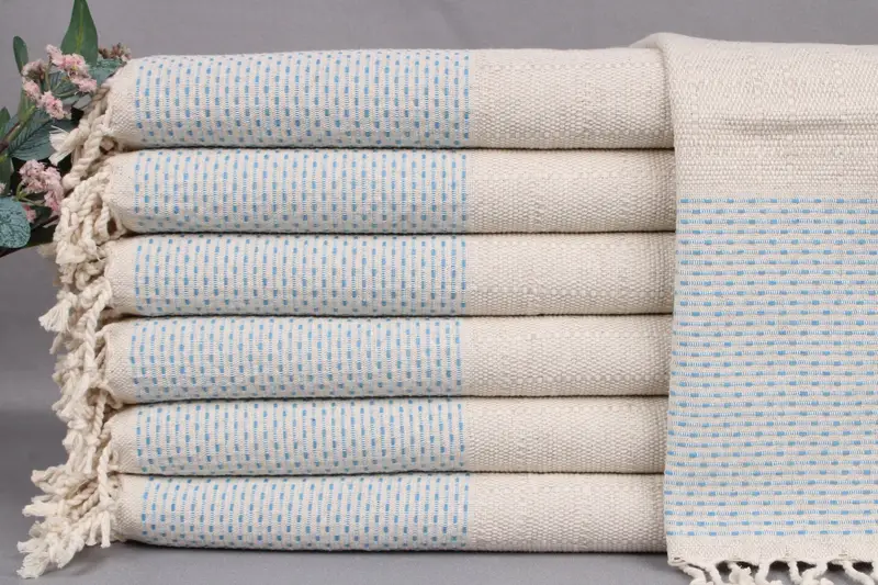 Personalized Dish Towel Organic Linen Turquoise Beige, 20x40 Inches