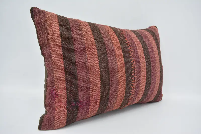 Decorative Pillow Sham, Handmade Kilim Cushion, Pillow for Couch, 16x24 Pink Pillow Case, Retro Cushion, Vintage Kilim Pillow, Pillow - 3