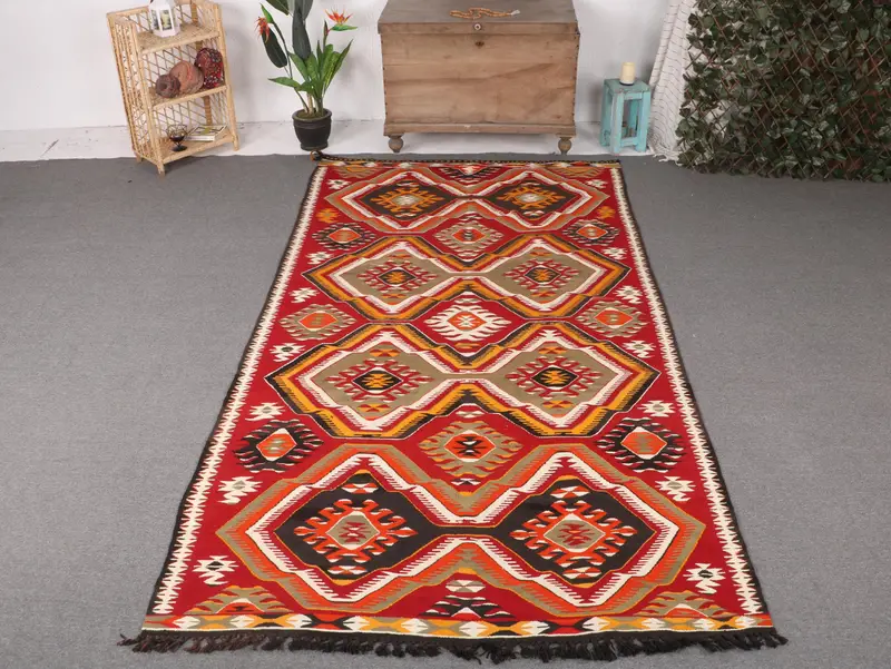 Red Animal Print Rug, 5.2x9.5 ft with Yellow Accents