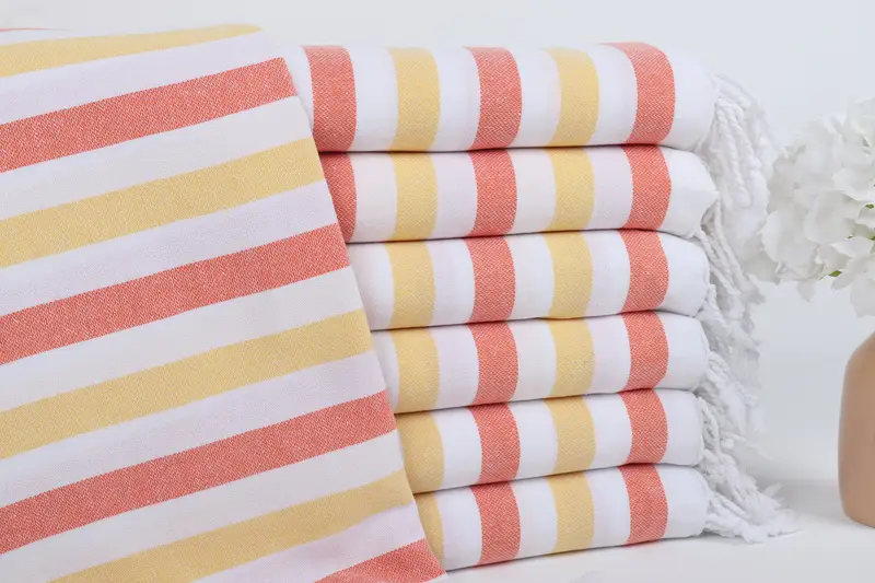 Custom Beach Towel Turkish Cotton Yellow-Orange Stripes, 40x67 Inches