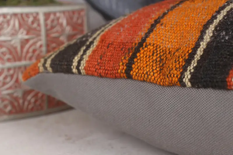 Handmade Kilim Cushion, Southwestern Pillow Cover, 12x12 Orange Cushion, Kilim Cushion Sham, Armchair Pillow Sham, Pillow Case, Pillow for Sofa - 7