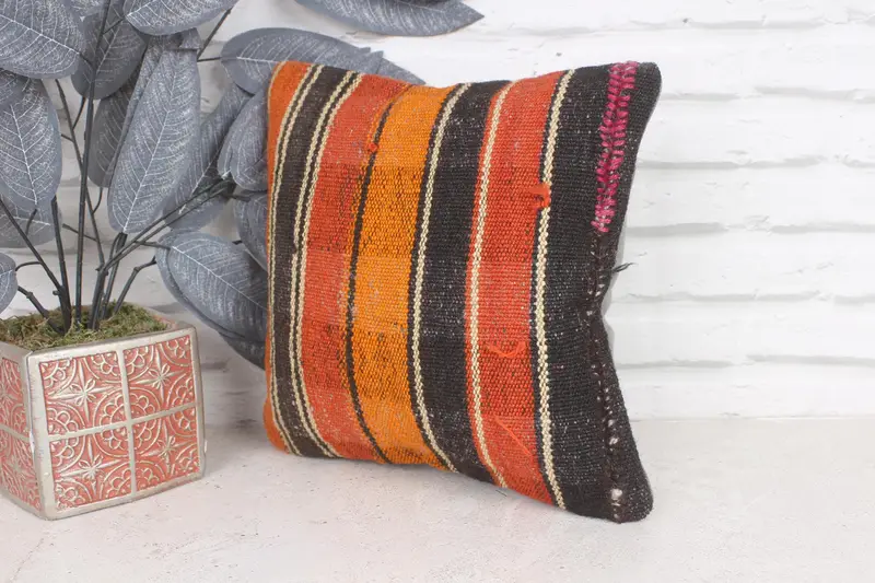 Handmade Kilim Cushion, Southwestern Pillow Cover, 12x12 Orange Cushion, Kilim Cushion Sham, Armchair Pillow Sham, Pillow Case, Pillow for Sofa - 3