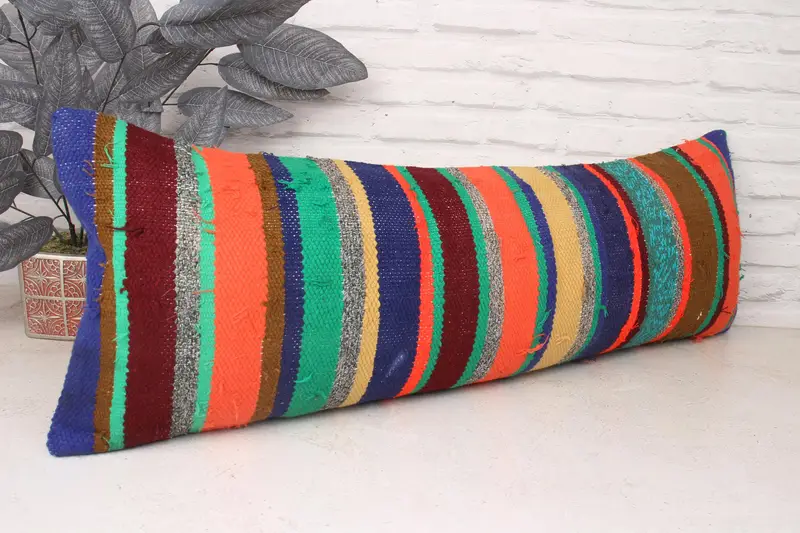 12x36 Green Pillow Cover, Turkish Pillow, Handmade Kilim Cushion, Pillow Cover, Vintage Kilim Throw Pillow, Cotton Pillow Cover, Muted Pillow - 3