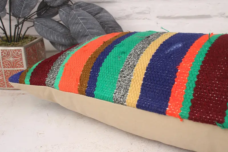 12x36 Green Pillow Cover, Turkish Pillow, Handmade Kilim Cushion, Pillow Cover, Vintage Kilim Throw Pillow, Cotton Pillow Cover, Muted Pillow - 6