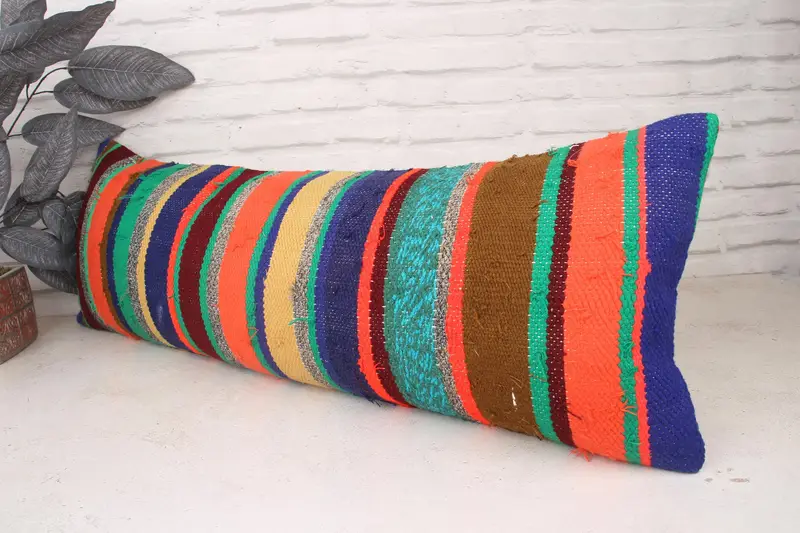 12x36 Green Pillow Cover, Turkish Pillow, Handmade Kilim Cushion, Pillow Cover, Vintage Kilim Throw Pillow, Cotton Pillow Cover, Muted Pillow - 4