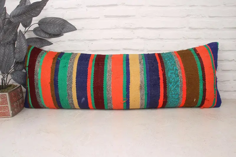 12x36 Green Pillow Cover, Turkish Pillow, Handmade Kilim Cushion, Pillow Cover, Vintage Kilim Throw Pillow, Cotton Pillow Cover, Muted Pillow - 1