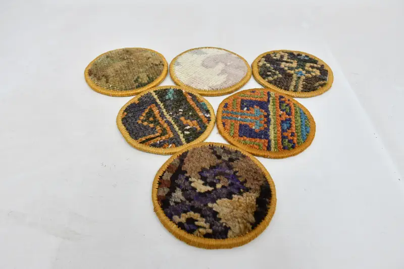 ボヘミアンラウンドコースター、ブルーとブラウンのエスニックコースター