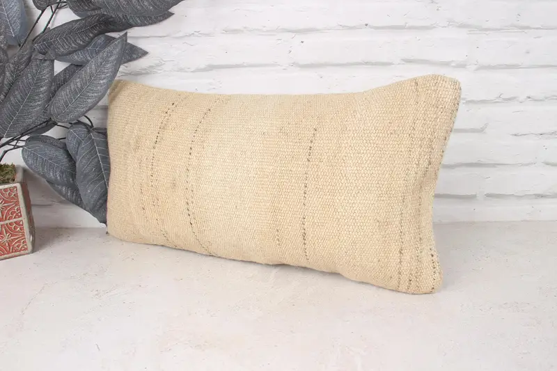 Authentic Cushion Case, 10x20 Beige Cushion, Boho Pillow, Interior Designer Pillow, Turkish Kilim Pillow, Pillow Sham, Outdoor Throw Cushion - 4