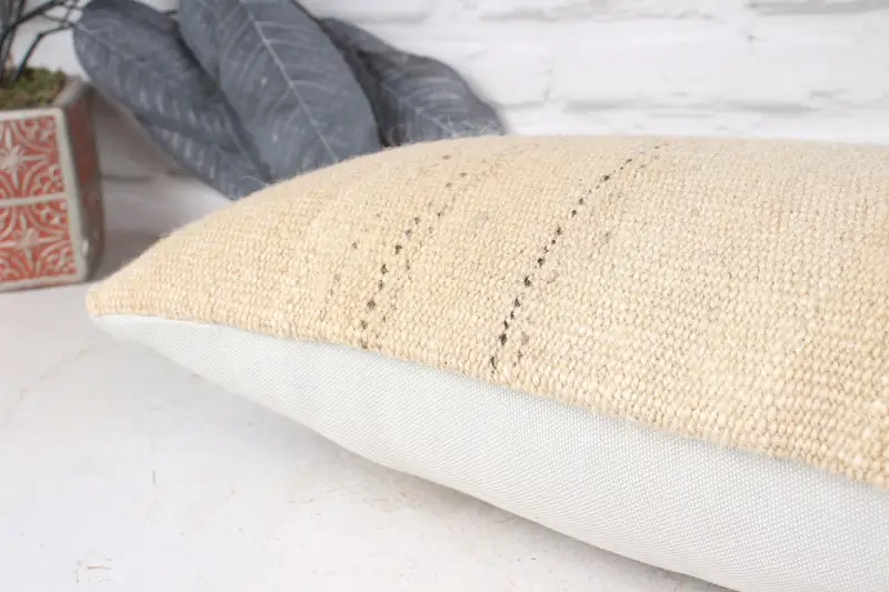 Authentic Cushion Case, 10x20 Beige Cushion, Boho Pillow, Interior Designer Pillow, Turkish Kilim Pillow, Pillow Sham, Outdoor Throw Cushion - 6