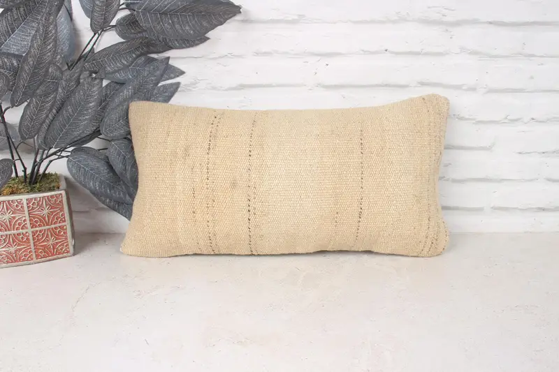 Authentic Cushion Case, 10x20 Beige Cushion, Boho Pillow, Interior Designer Pillow, Turkish Kilim Pillow, Pillow Sham, Outdoor Throw Cushion - 1