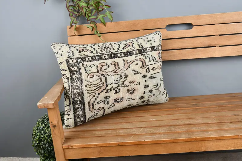 16x24 Beige Pillow Case, Handmade Kilim Cushion, Cushion, Rustic Cushion, Turkish Kilim Pillow, Pillow for Couch, Car Pillow Cover - 1