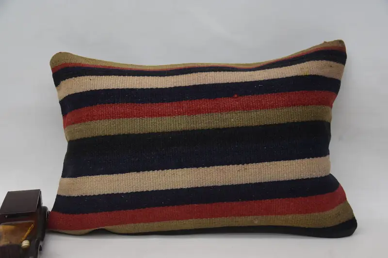 Rot-braun gestreiftes Wurfkissen, handgefertigtes 16x24 Kissen