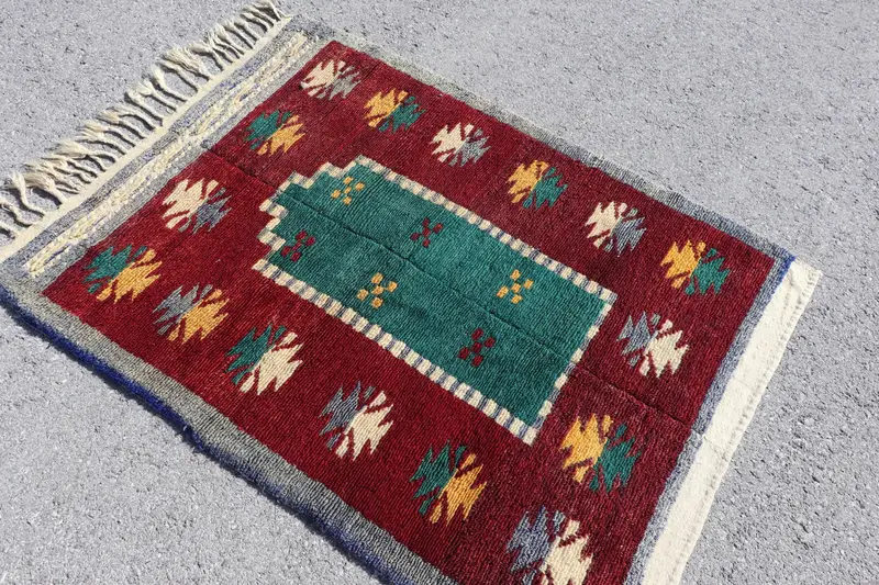 3.6x4.8 ft Accent Vintage Türk Halısı, Kırmızı Yün Halı - 1