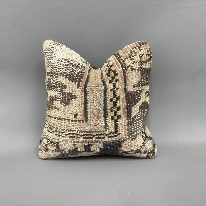 Home Decor Pillow, Antique Pillows, 12x12 Beige Pillow Case, Cushion Case, Outdoor Patio Pillow, Bed Pillow, Vintage Kilim Throw Pillow - 1