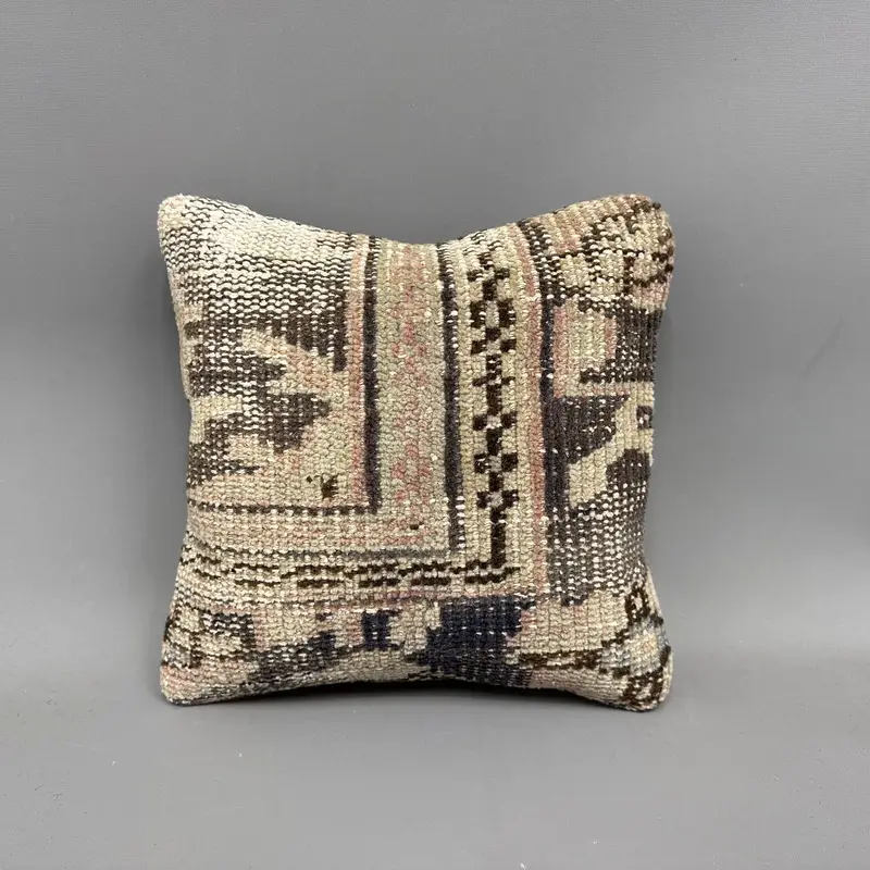 Home Decor Pillow, Antique Pillows, 12x12 Beige Pillow Case, Cushion Case, Outdoor Patio Pillow, Bed Pillow, Vintage Kilim Throw Pillow - 4
