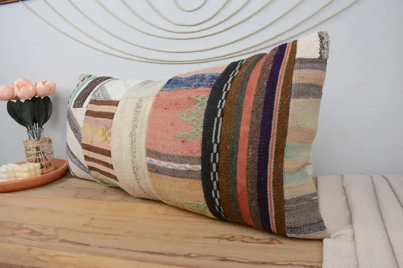 Vintage Kilim Pillow, Turkish Pillow, 16x36 Beige Pillow, Pillow for Couch, Nomadic Pillow, Cushion, Yoga Pillow Sham, Yoga Pillow Cover - 4