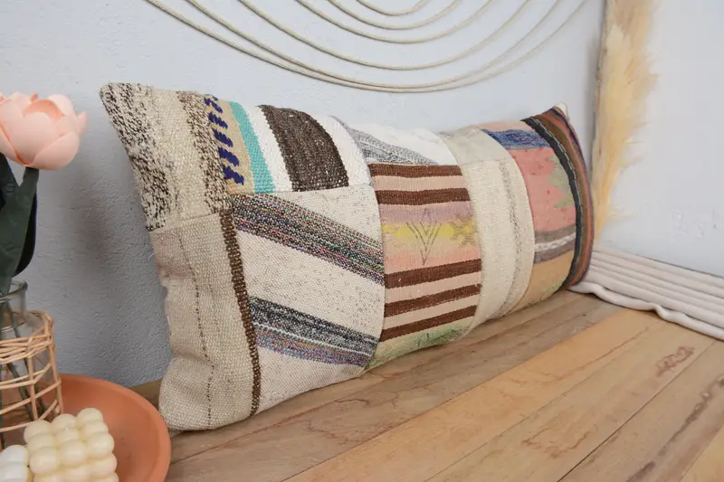 Vintage Kilim Pillow, Turkish Pillow, 16x36 Beige Pillow, Pillow for Couch, Nomadic Pillow, Cushion, Yoga Pillow Sham, Yoga Pillow Cover - 1