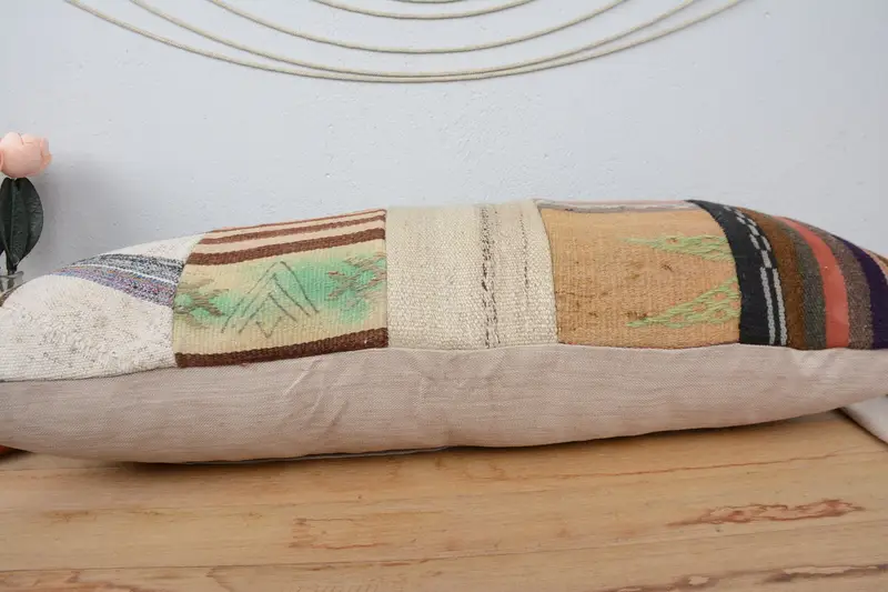 Vintage Kilim Pillow, Turkish Pillow, 16x36 Beige Pillow, Pillow for Couch, Nomadic Pillow, Cushion, Yoga Pillow Sham, Yoga Pillow Cover - 5