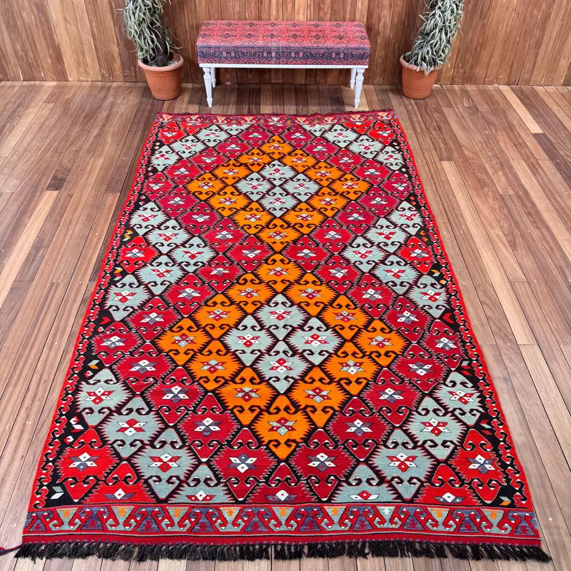 Vintage Teppich, 5,9x10,1 ft großer Teppich, türkischer Wollteppich mit rotem Blumenmuster - 1