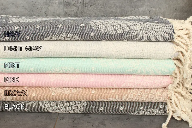 Turkish Towel Organic Cotton Pineapple Design Bath Towel, 40x79 Inches