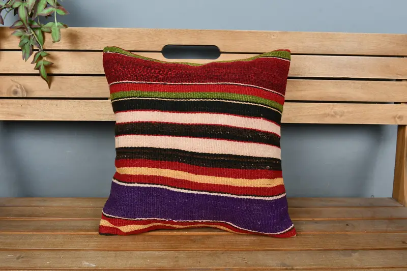 Vintage Kilim Pillow, Interior Designer Pillow, Pillow Sham, 18x18 Purple Cushion Case, Sofa Pillow Cover, Kilim Pillow, Authentic Pillow - 6