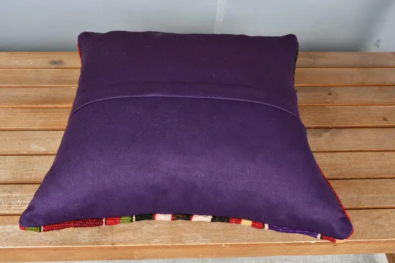 Vintage Kilim Pillow, Interior Designer Pillow, Pillow Sham, 18x18 Purple Cushion Case, Sofa Pillow Cover, Kilim Pillow, Authentic Pillow - 5