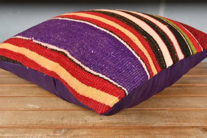 Vintage Kilim Pillow, Interior Designer Pillow, Pillow Sham, 18x18 Purple Cushion Case, Sofa Pillow Cover, Kilim Pillow, Authentic Pillow - 3