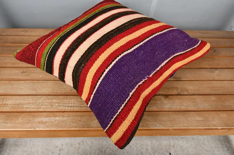 Vintage Kilim Pillow, Interior Designer Pillow, Pillow Sham, 18x18 Purple Cushion Case, Sofa Pillow Cover, Kilim Pillow, Authentic Pillow - 2