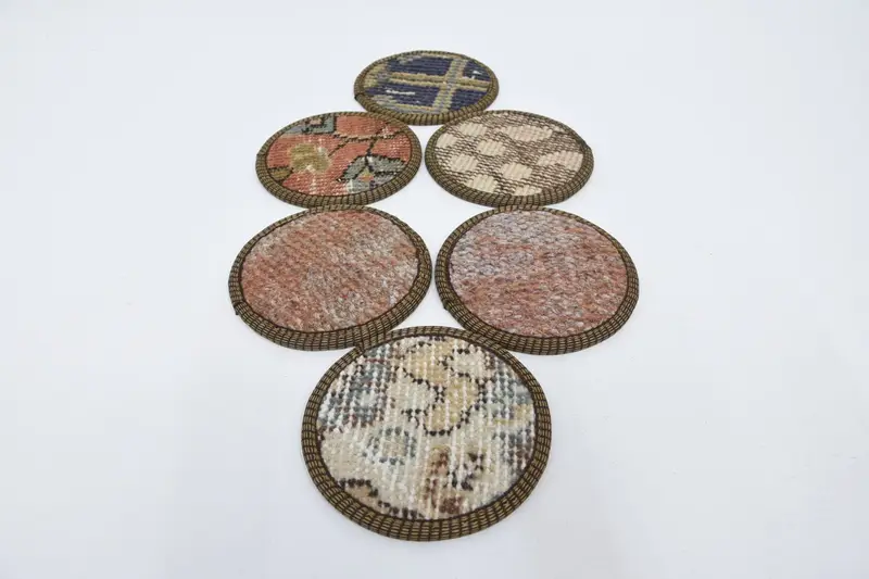 Red and Brown Kilim Coasters, Unique Woven Coasters