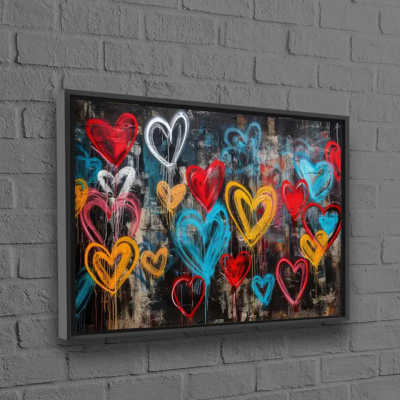 鮮やかな愛のグラフィティ ハート キャンバス プリント - カラフルなウォールアート