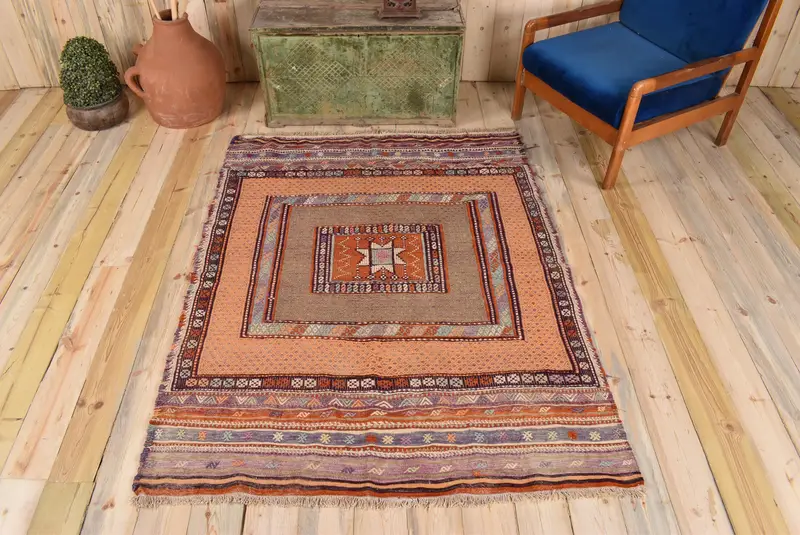 Canlı Turuncu Halı, 4,4x5,8 ft Sağlam Konfor