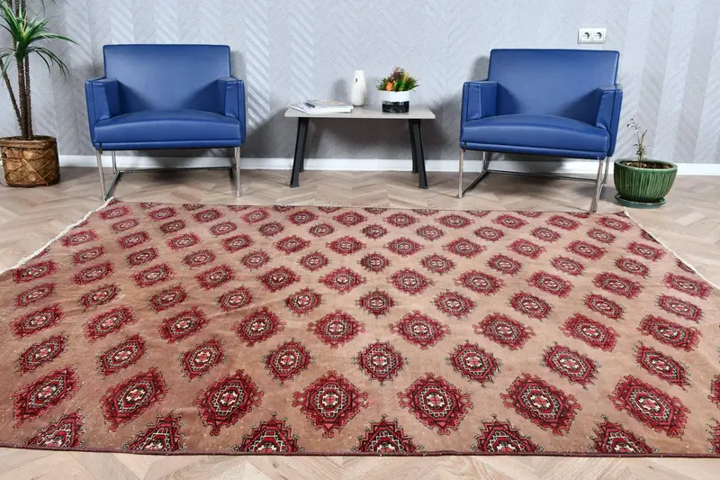 6,2x8,1 ft türkischer Teppich, großer Vintage Teppich, rotbrauner Karoteppich - 1