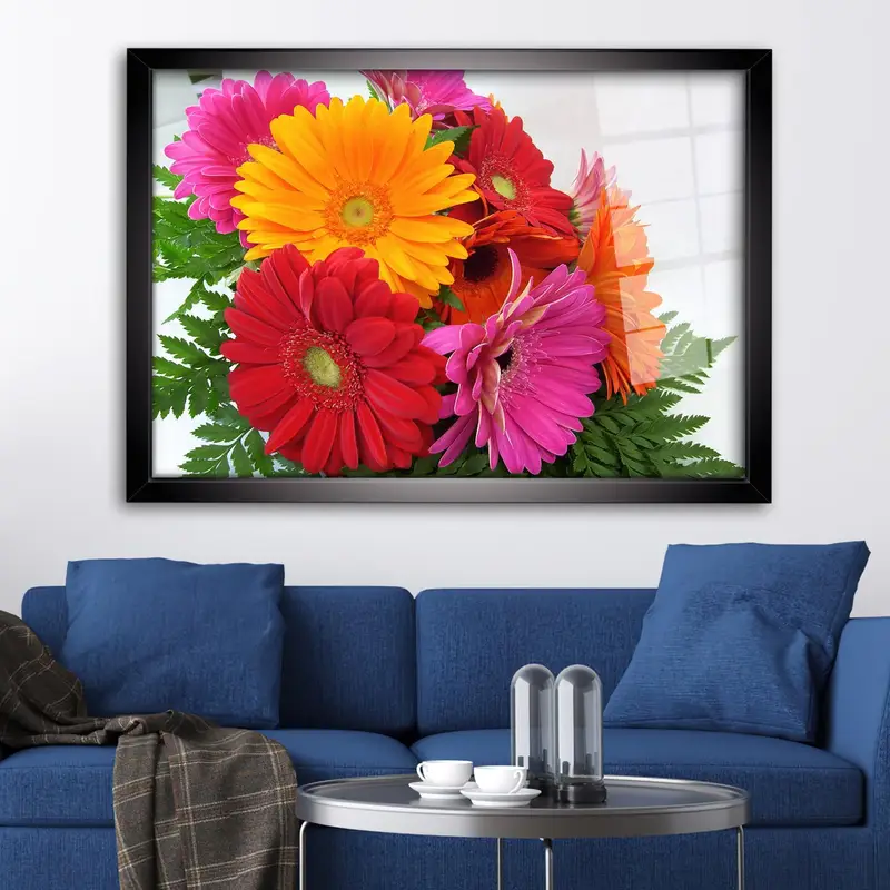 Elegant Modern Printed Glass: Gerbera, Red, Orange, Pink Design