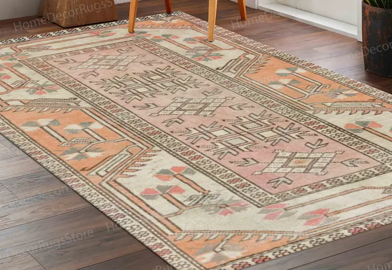 ナバホ風プリントラグ: 幾何学模様とキリム模様