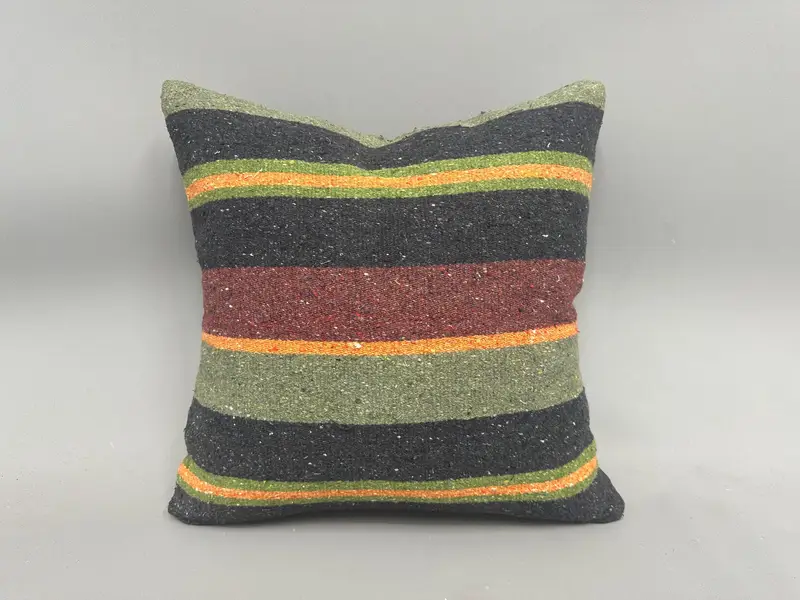 Home Decor Pillow, Pillow Cover, Kilim Cushion Sham, Morroccon Kilim Cushion Pillow, 18x18 Green Cushion Cover, Turkish Kilim Pillow - 4