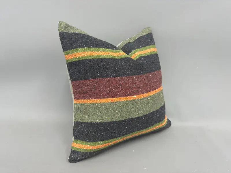 Home Decor Pillow, Pillow Cover, Kilim Cushion Sham, Morroccon Kilim Cushion Pillow, 18x18 Green Cushion Cover, Turkish Kilim Pillow - 2
